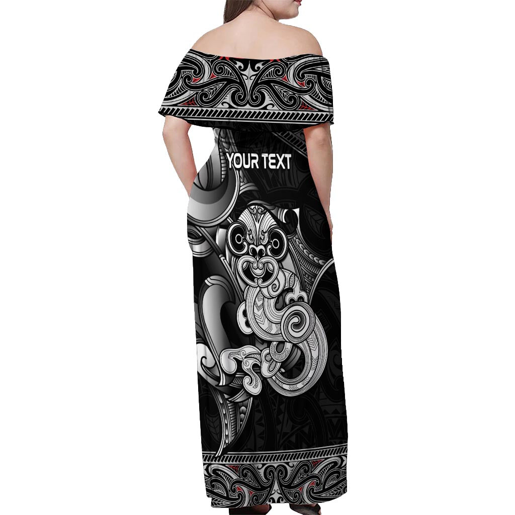 Personalised New Zealand Potae Pango Cricket Off Shoulder Maxi Dress Special Maori Hei Tiki Tribal Tattoo