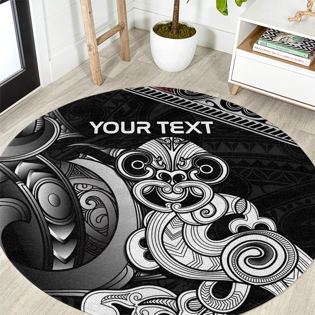 Personalised New Zealand Potae Pango Cricket Round Carpet Special Maori Hei Tiki Tribal Tattoo