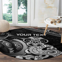 Personalised New Zealand Potae Pango Cricket Round Carpet Special Maori Hei Tiki Tribal Tattoo