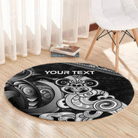 Personalised New Zealand Potae Pango Cricket Round Carpet Special Maori Hei Tiki Tribal Tattoo