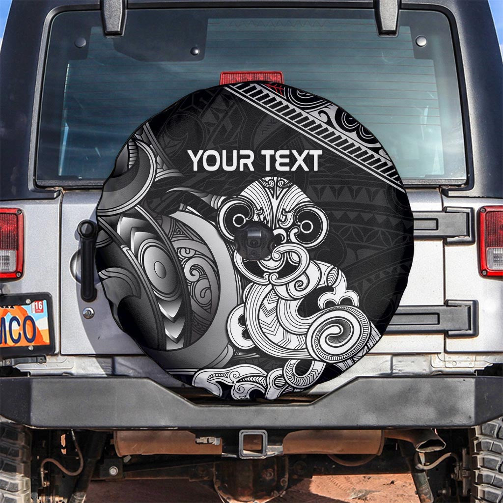 Personalised New Zealand Potae Pango Cricket Spare Tire Cover Special Maori Hei Tiki Tribal Tattoo LT9 Black - Polynesian Pride