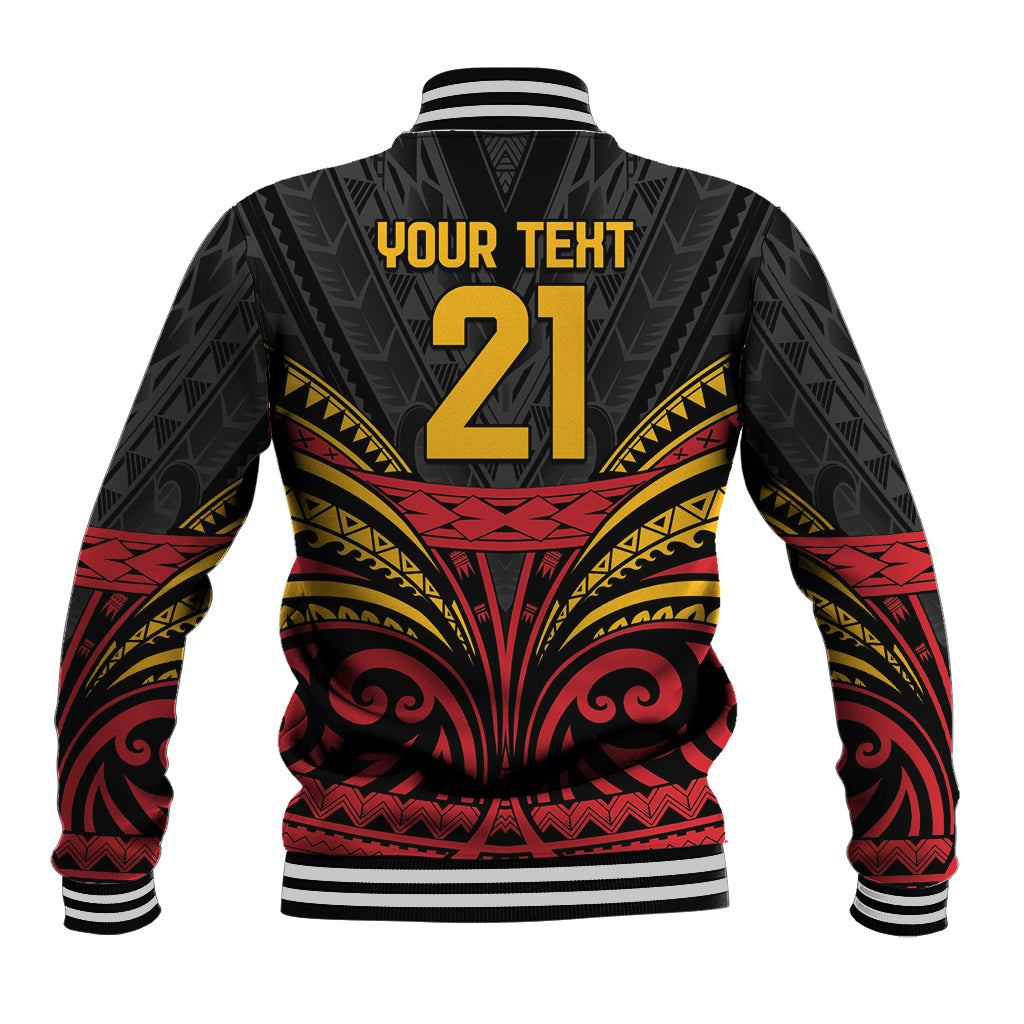 Custom Papua New Guinea Cricket Baseball Jacket PNG Emblem Mix Polyneisan Pattern