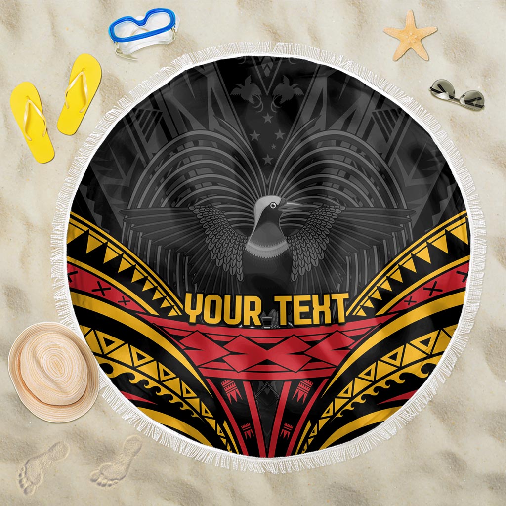 Custom Papua New Guinea Cricket Beach Blanket PNG Emblem Mix Polyneisan Pattern LT9 One Size 150cm Black - Polynesian Pride