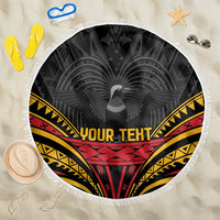 Custom Papua New Guinea Cricket Beach Blanket PNG Emblem Mix Polyneisan Pattern LT9 One Size 150cm Black - Polynesian Pride