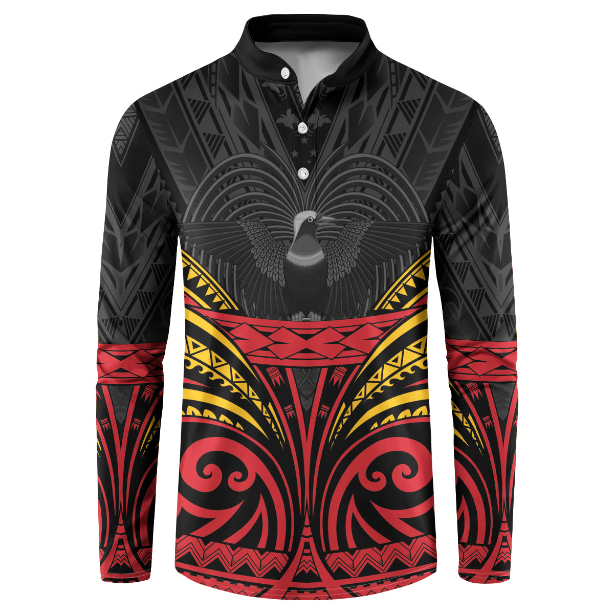 Custom Papua New Guinea Cricket Button Sweatshirt PNG Emblem Mix Polyneisan Pattern LT9 Black - Polynesian Pride