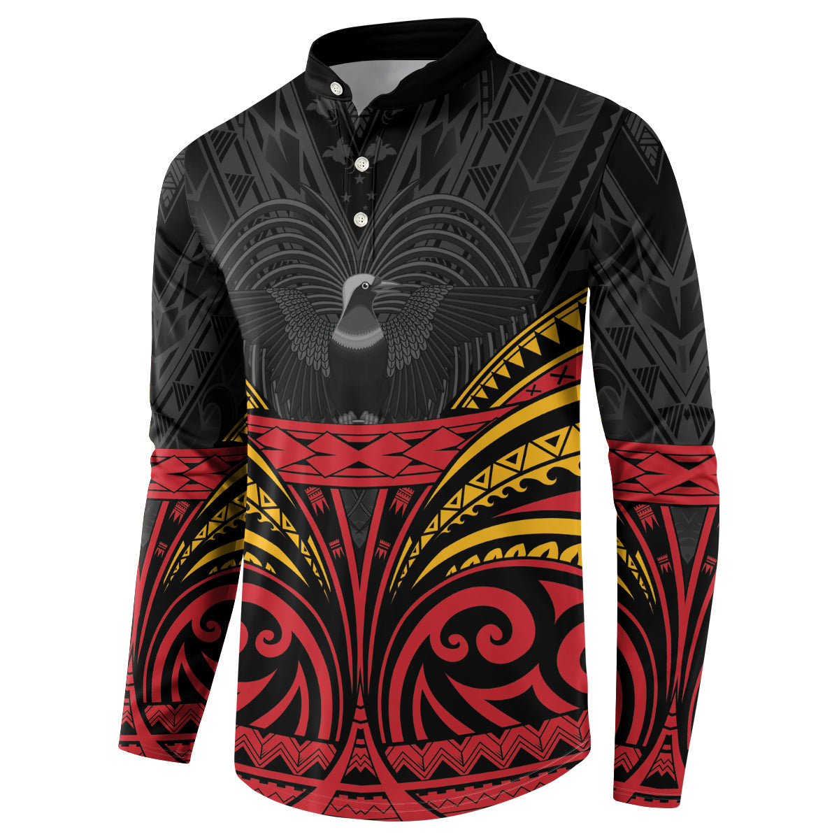 Custom Papua New Guinea Cricket Button Sweatshirt PNG Emblem Mix Polyneisan Pattern LT9 - Polynesian Pride