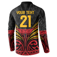 Custom Papua New Guinea Cricket Button Sweatshirt PNG Emblem Mix Polyneisan Pattern LT9 - Polynesian Pride
