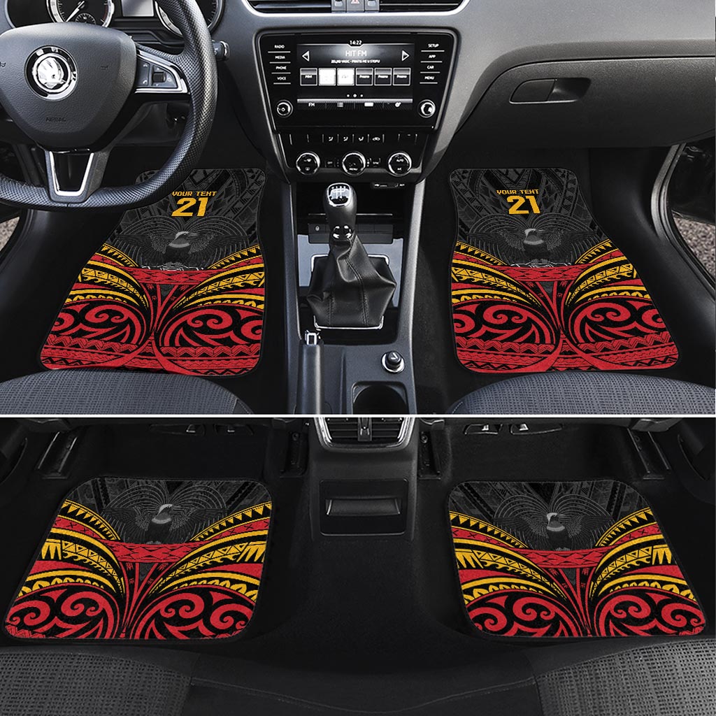 Custom Papua New Guinea Cricket Car Mats PNG Emblem Mix Polyneisan Pattern LT9 Set 4pcs Black - Polynesian Pride