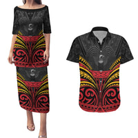 Custom Papua New Guinea Cricket Couples Matching Puletasi and Hawaiian Shirt PNG Emblem Mix Polyneisan Pattern LT9 Black - Polynesian Pride