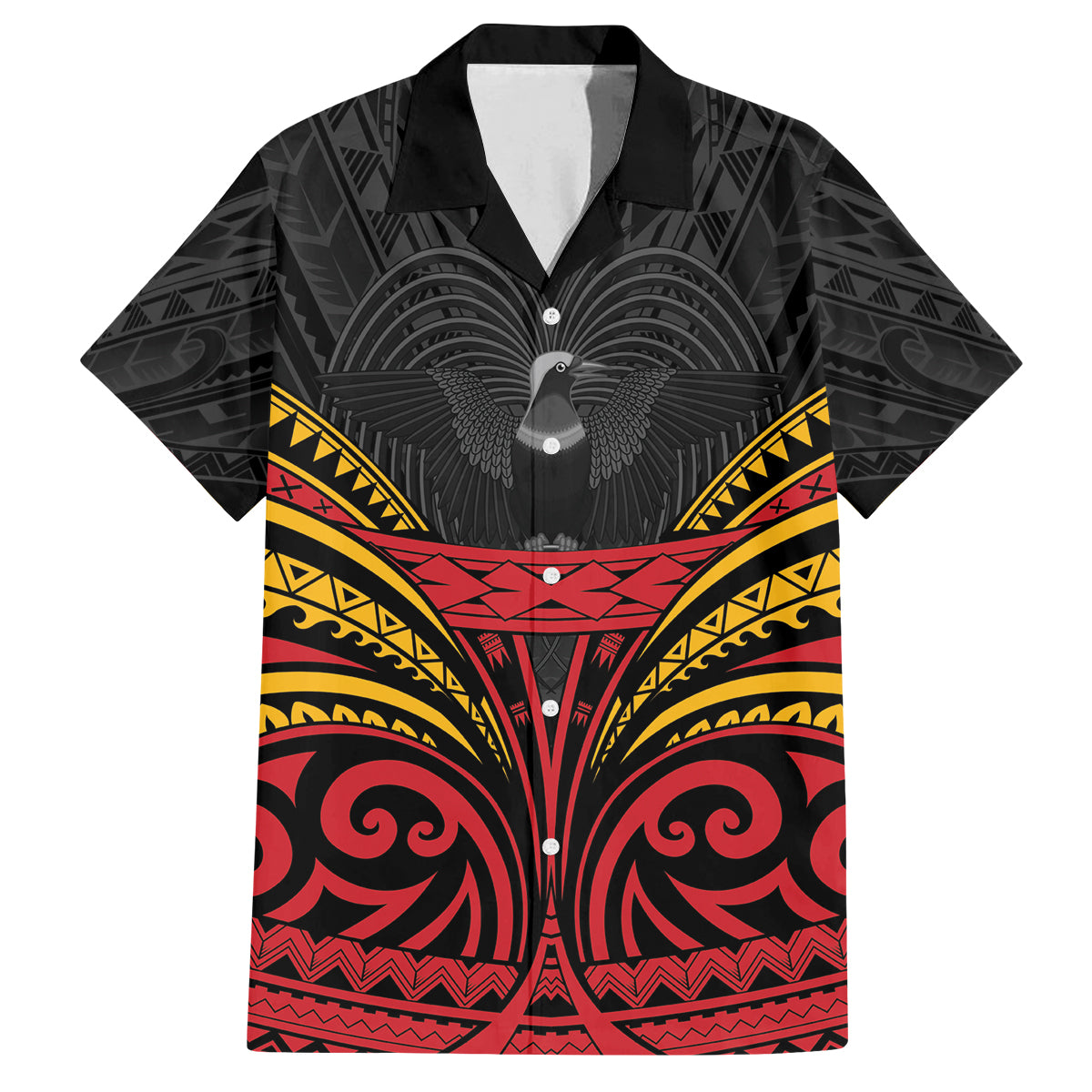 Custom Papua New Guinea Cricket Family Matching Long Sleeve Bodycon Dress and Hawaiian Shirt PNG Emblem Mix Polyneisan Pattern LT9 Dad's Shirt - Short Sleeve Black - Polynesian Pride