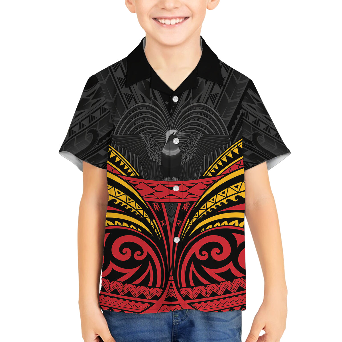 Custom Papua New Guinea Cricket Family Matching Off Shoulder Maxi Dress and Hawaiian Shirt PNG Emblem Mix Polyneisan Pattern