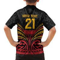 Custom Papua New Guinea Cricket Family Matching Tank Maxi Dress and Hawaiian Shirt PNG Emblem Mix Polyneisan Pattern