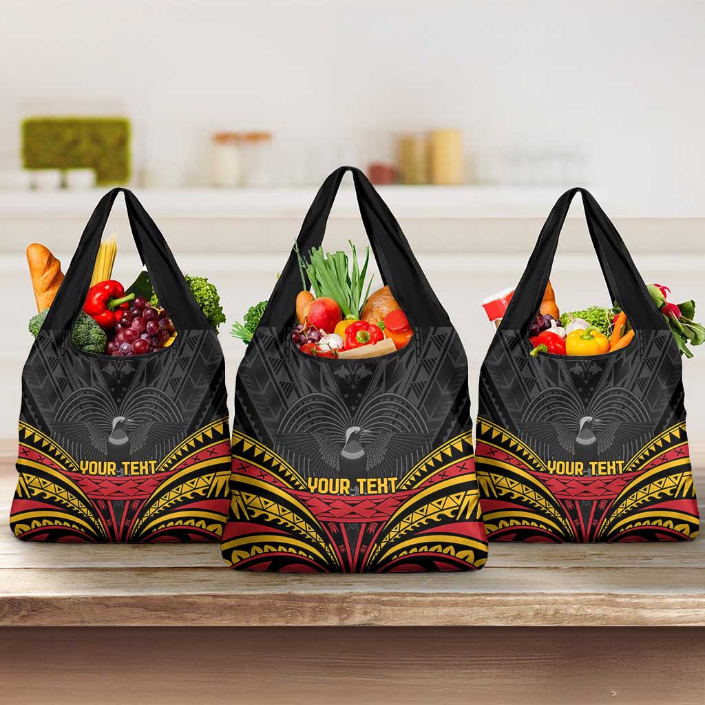 Custom Papua New Guinea Cricket Grocery Bag PNG Emblem Mix Polyneisan Pattern LT9 3-pack One Size Black - Polynesian Pride