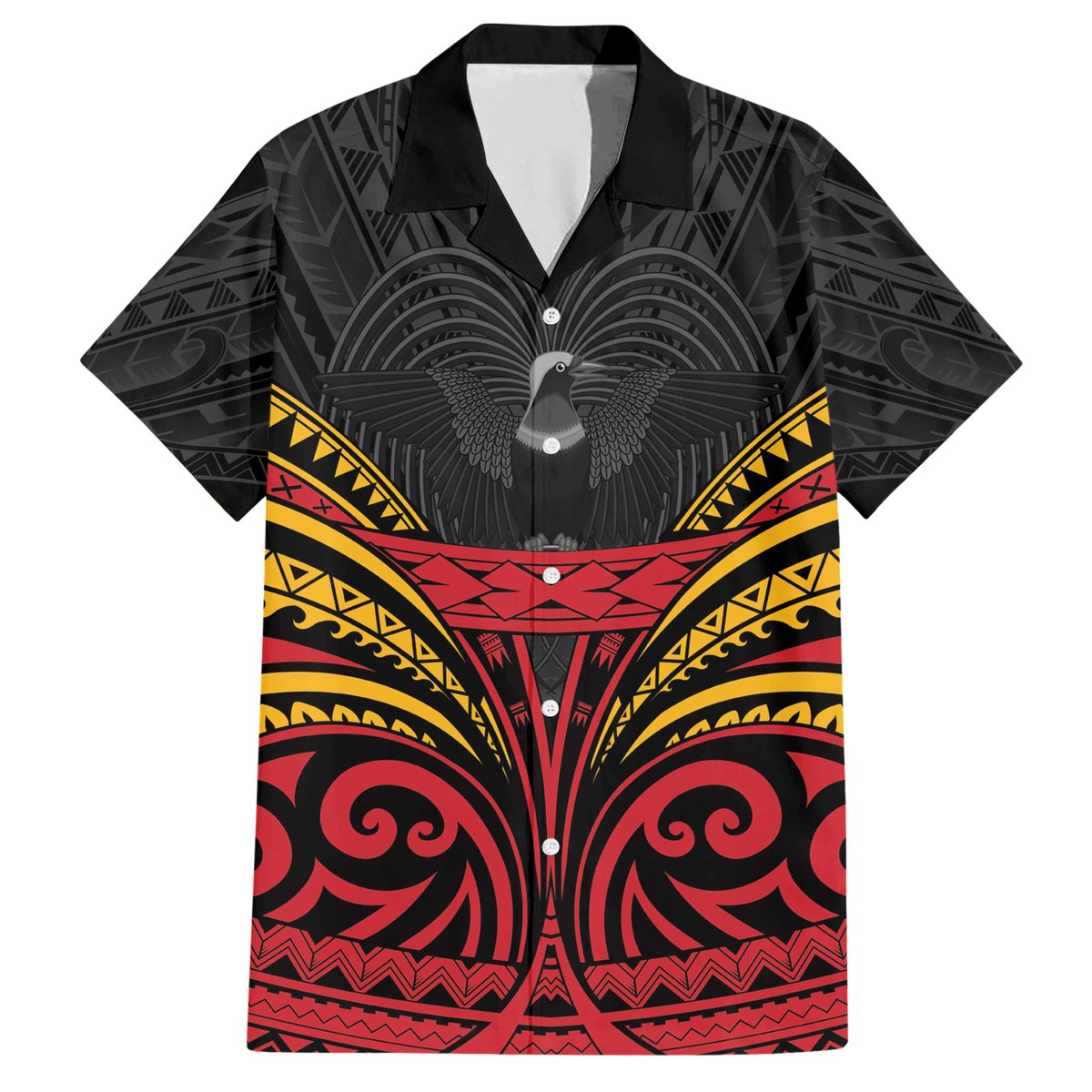 Custom Papua New Guinea Cricket Hawaiian Shirt PNG Emblem Mix Polyneisan Pattern LT9 Black - Polynesian Pride