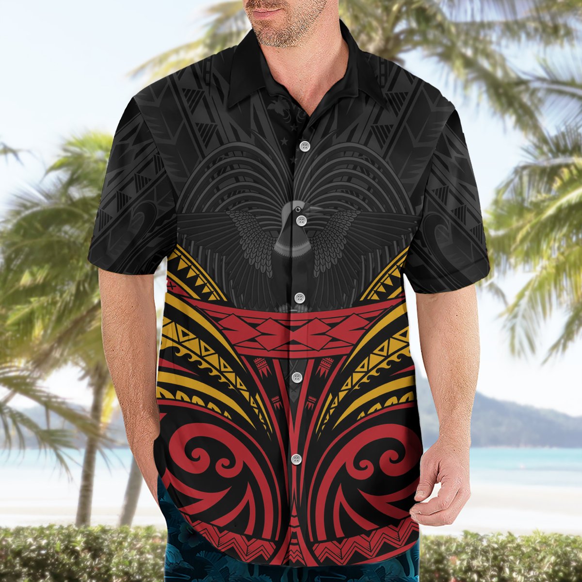 Custom Papua New Guinea Cricket Hawaiian Shirt PNG Emblem Mix Polyneisan Pattern LT9 - Polynesian Pride