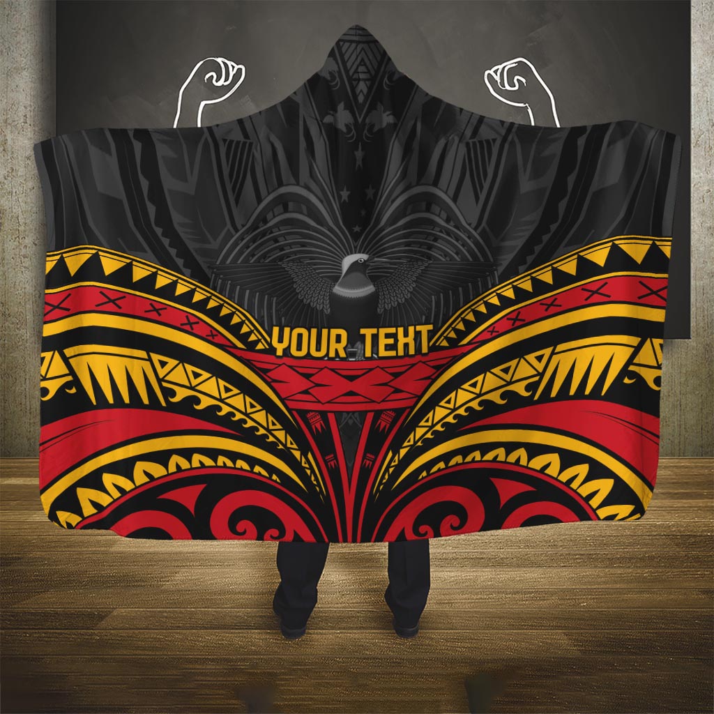 Custom Papua New Guinea Cricket Hooded Blanket PNG Emblem Mix Polyneisan Pattern LT9 One Size Black - Polynesian Pride