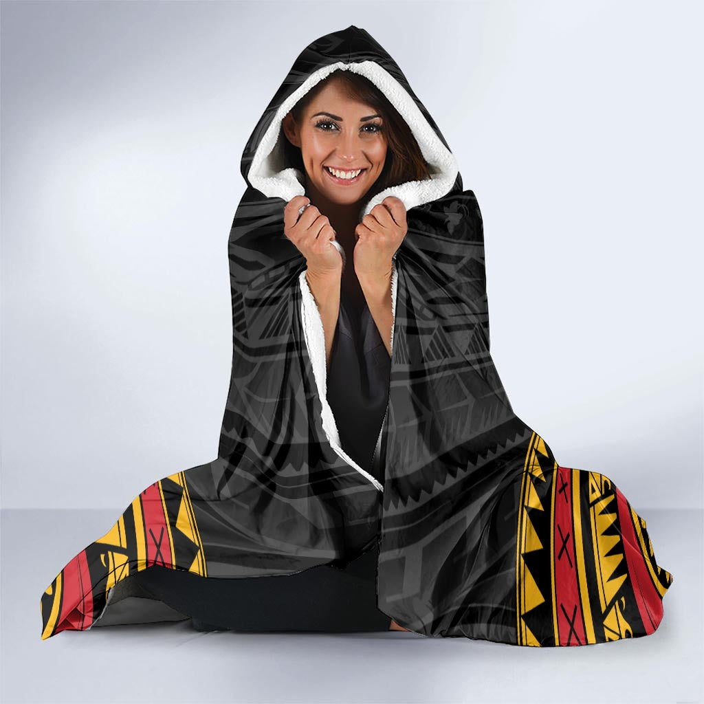 Custom Papua New Guinea Cricket Hooded Blanket PNG Emblem Mix Polyneisan Pattern LT9 - Polynesian Pride