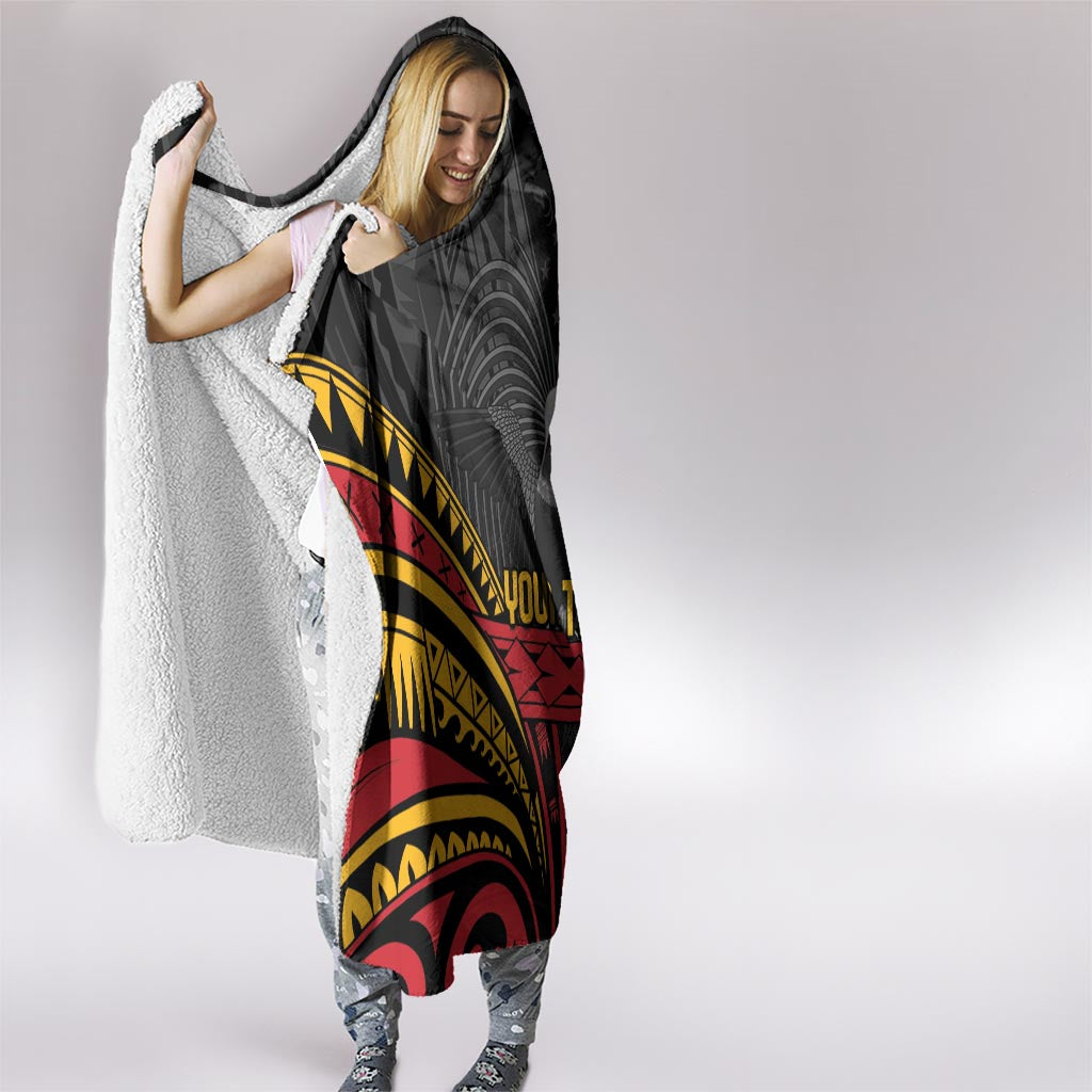 Custom Papua New Guinea Cricket Hooded Blanket PNG Emblem Mix Polyneisan Pattern LT9 - Polynesian Pride