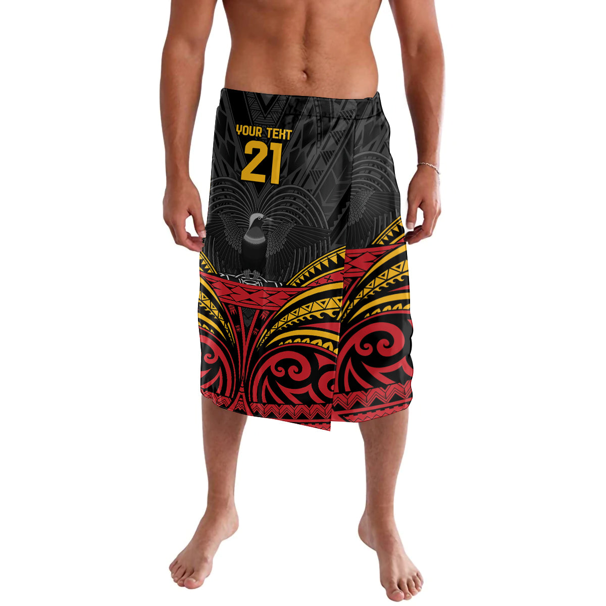 Custom Papua New Guinea Cricket Lavalava PNG Emblem Mix Polyneisan Pattern LT9 Black - Polynesian Pride