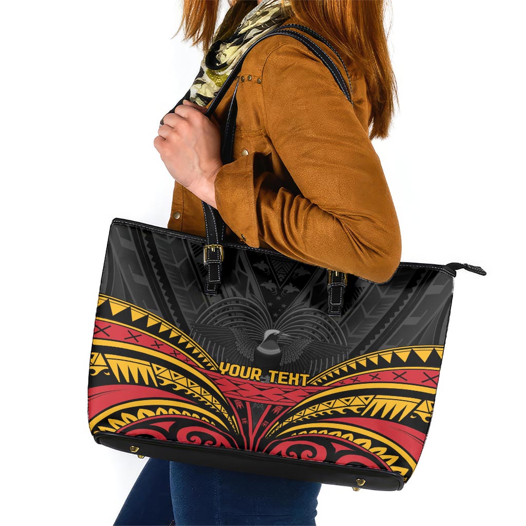 Custom Papua New Guinea Cricket Leather Tote Bag PNG Emblem Mix Polyneisan Pattern LT9 Black - Polynesian Pride