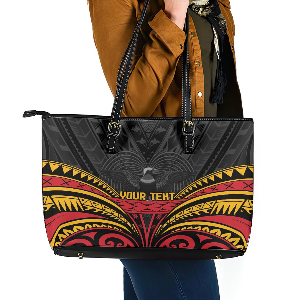 Custom Papua New Guinea Cricket Leather Tote Bag PNG Emblem Mix Polyneisan Pattern LT9 - Polynesian Pride