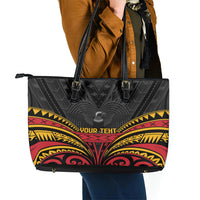 Custom Papua New Guinea Cricket Leather Tote Bag PNG Emblem Mix Polyneisan Pattern LT9 - Polynesian Pride