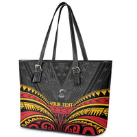 Custom Papua New Guinea Cricket Leather Tote Bag PNG Emblem Mix Polyneisan Pattern LT9 - Polynesian Pride