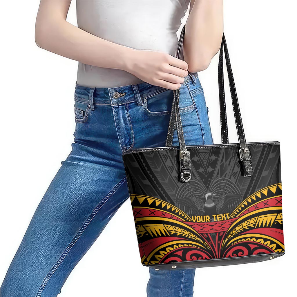 Custom Papua New Guinea Cricket Leather Tote Bag PNG Emblem Mix Polyneisan Pattern LT9 - Polynesian Pride