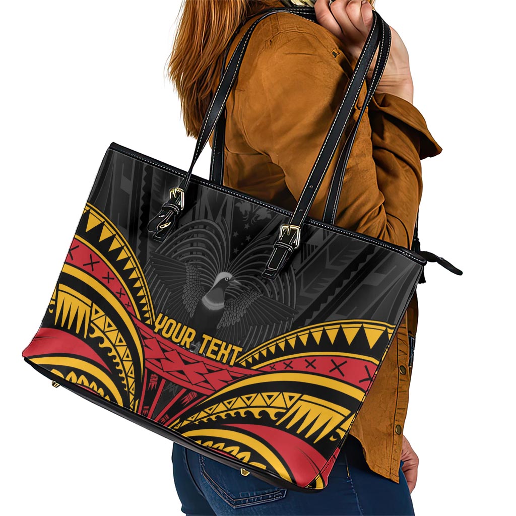 Custom Papua New Guinea Cricket Leather Tote Bag PNG Emblem Mix Polyneisan Pattern LT9 - Polynesian Pride