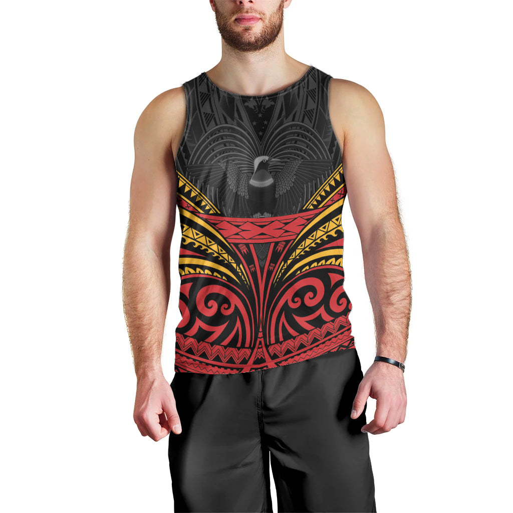 Custom Papua New Guinea Cricket Men Tank Top PNG Emblem Mix Polyneisan Pattern LT9 - Polynesian Pride