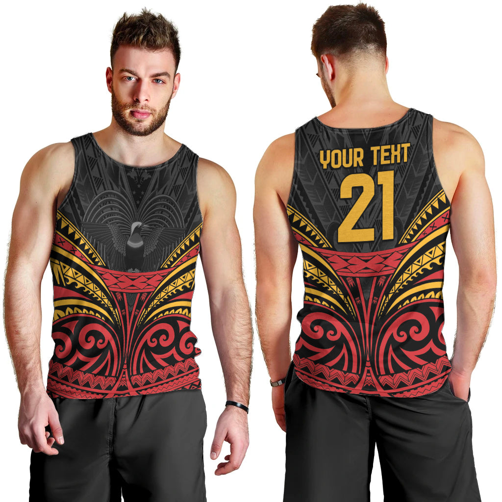 Custom Papua New Guinea Cricket Men Tank Top PNG Emblem Mix Polyneisan Pattern LT9 - Polynesian Pride