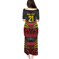 Custom Papua New Guinea Cricket Puletasi PNG Emblem Mix Polyneisan Pattern LT9 - Polynesian Pride