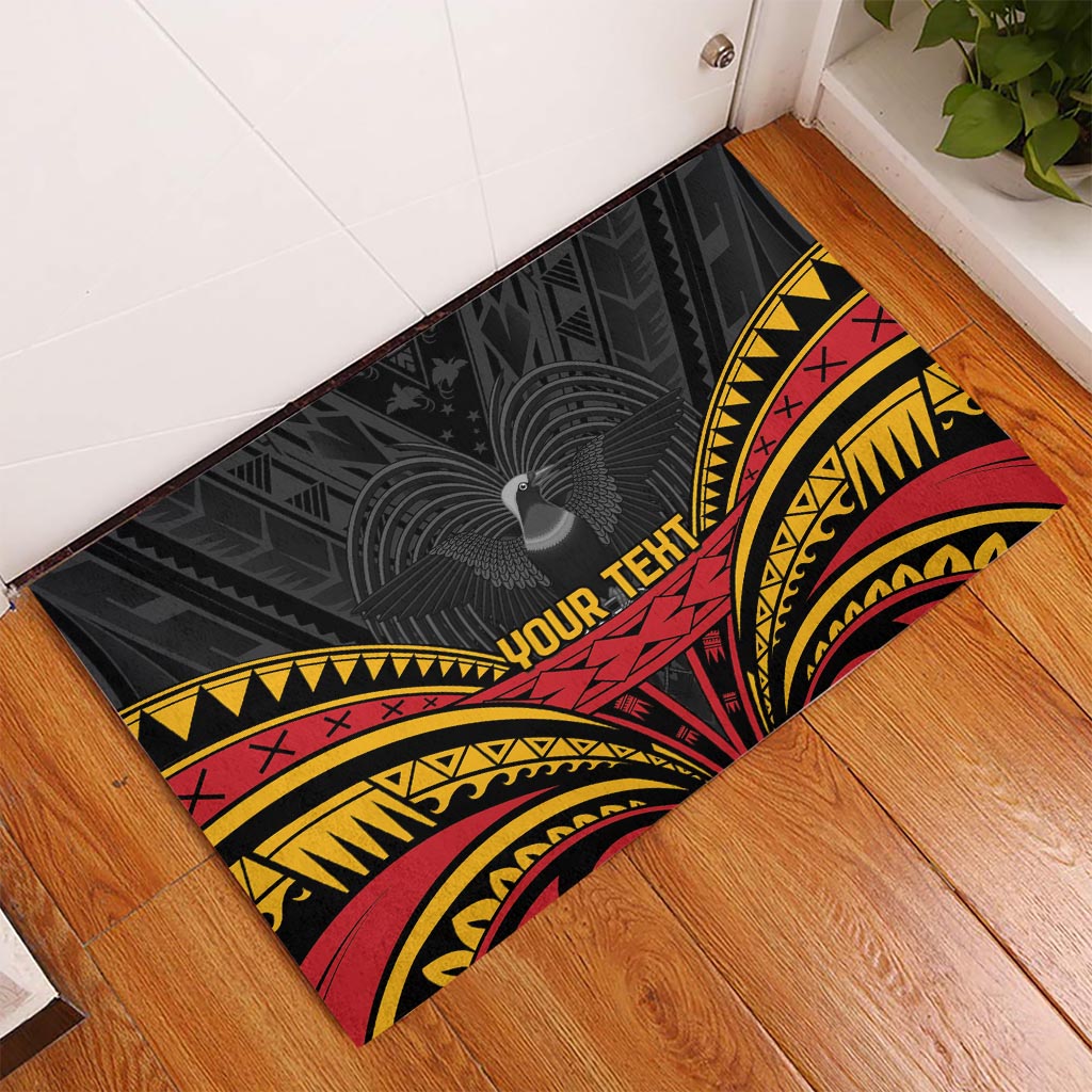 Custom Papua New Guinea Cricket Rubber Doormat PNG Emblem Mix Polyneisan Pattern LT9 Black - Polynesian Pride