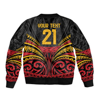 Custom Papua New Guinea Cricket Sleeve Zip Bomber Jacket PNG Emblem Mix Polyneisan Pattern LT9 - Polynesian Pride