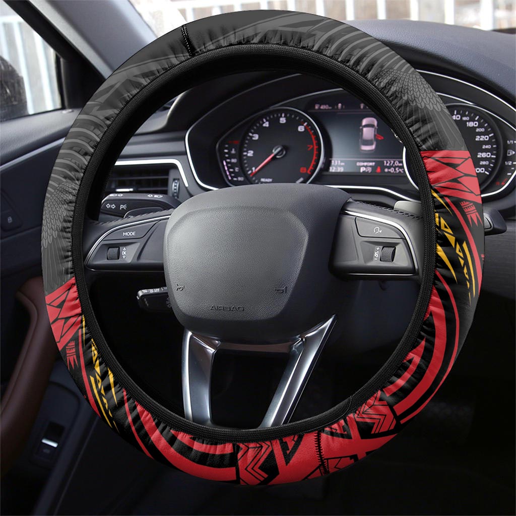 Papua New Guinea Cricket Steering Wheel Cover PNG Emblem Mix Polyneisan Pattern LT9 - Polynesian Pride