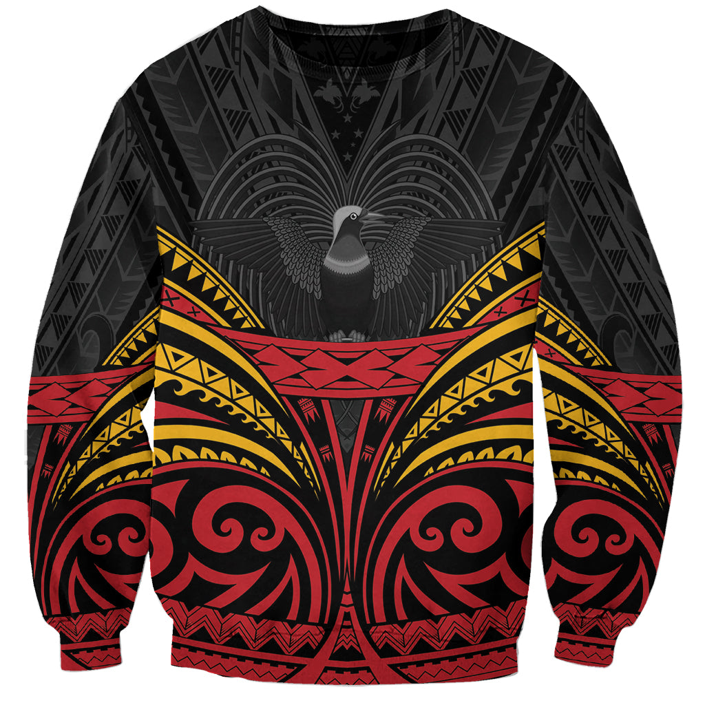 Custom Papua New Guinea Cricket Sweatshirt PNG Emblem Mix Polyneisan Pattern LT9 Unisex Black - Polynesian Pride