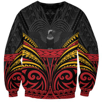Custom Papua New Guinea Cricket Sweatshirt PNG Emblem Mix Polyneisan Pattern LT9 Unisex Black - Polynesian Pride