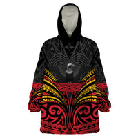 Custom Papua New Guinea Cricket Wearable Blanket Hoodie PNG Emblem Mix Polyneisan Pattern LT9 One Size Black - Polynesian Pride