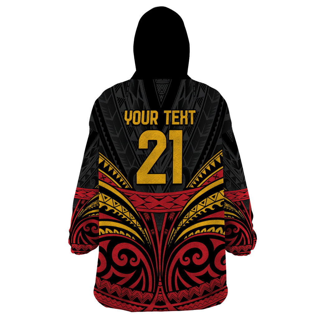 Custom Papua New Guinea Cricket Wearable Blanket Hoodie PNG Emblem Mix Polyneisan Pattern LT9 - Polynesian Pride