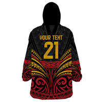 Custom Papua New Guinea Cricket Wearable Blanket Hoodie PNG Emblem Mix Polyneisan Pattern LT9 - Polynesian Pride