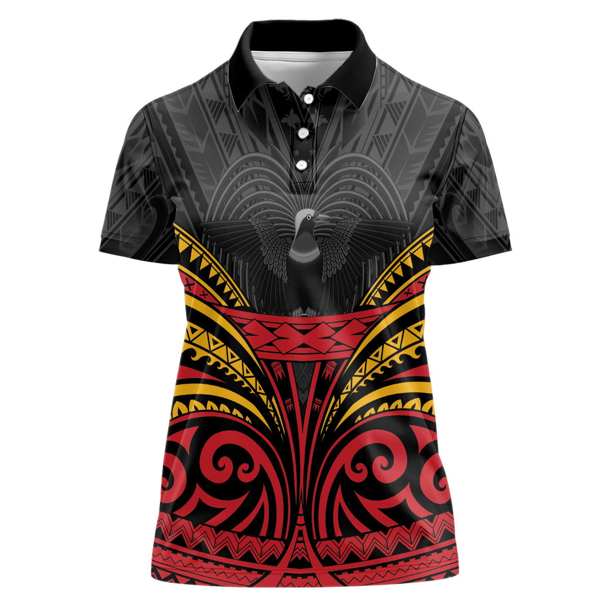 Custom Papua New Guinea Cricket Women Polo Shirt PNG Emblem Mix Polyneisan Pattern