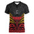 Custom Papua New Guinea Cricket Women V-Neck T-Shirt PNG Emblem Mix Polyneisan Pattern