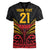 Custom Papua New Guinea Cricket Women V-Neck T-Shirt PNG Emblem Mix Polyneisan Pattern