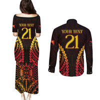 Custom Papua New Guinea Cricket Couples Matching Puletasi and Long Sleeve Button Shirt Go Barramundis LT9 - Polynesian Pride