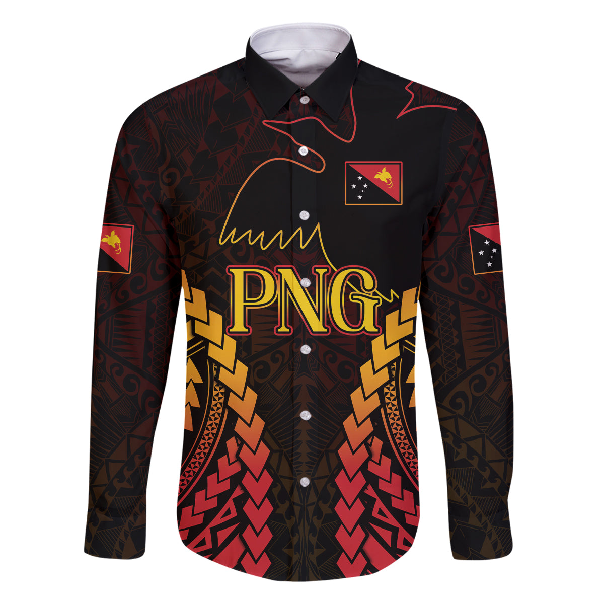 Custom Papua New Guinea Cricket Family Matching Mermaid Dress and Hawaiian Shirt Go Barramundis LT9 Dad's Shirt - Long Sleeve Black - Polynesian Pride