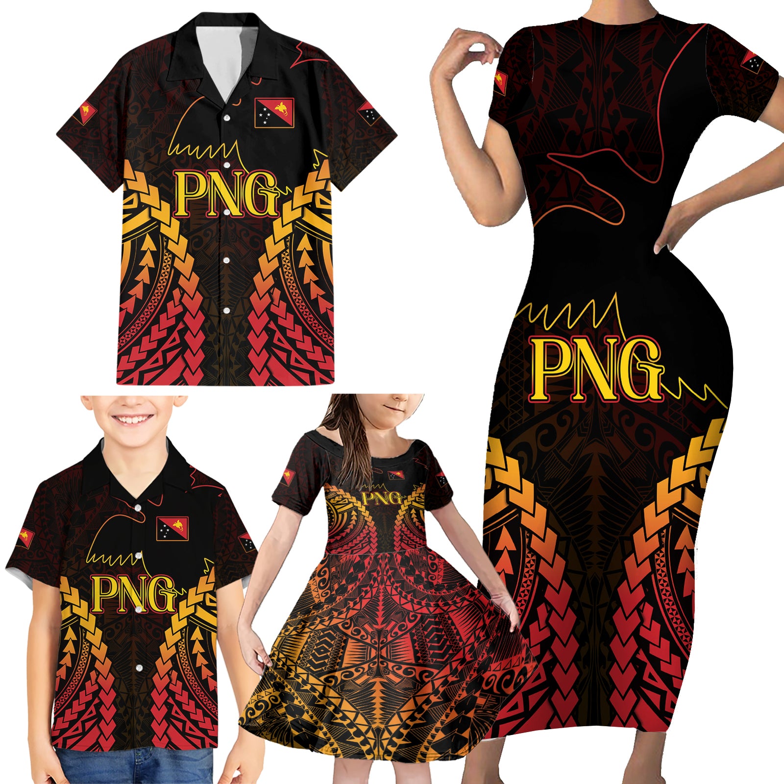 Custom Papua New Guinea Cricket Family Matching Short Sleeve Bodycon Dress and Hawaiian Shirt Go Barramundis LT9 - Polynesian Pride
