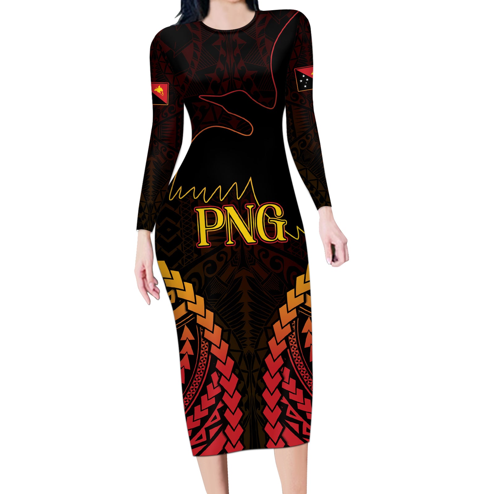 Custom Papua New Guinea Cricket Long Sleeve Bodycon Dress Go Barramundis