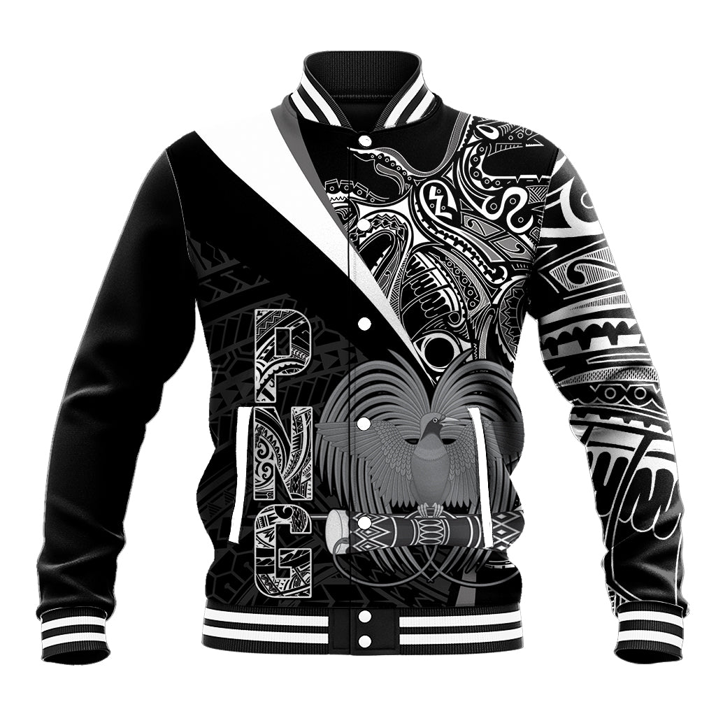 Custom Papua New Guinea Cricket Baseball Jacket Tribal Bird of Paradise Tattoo LT9 Unisex Black - Polynesian Pride