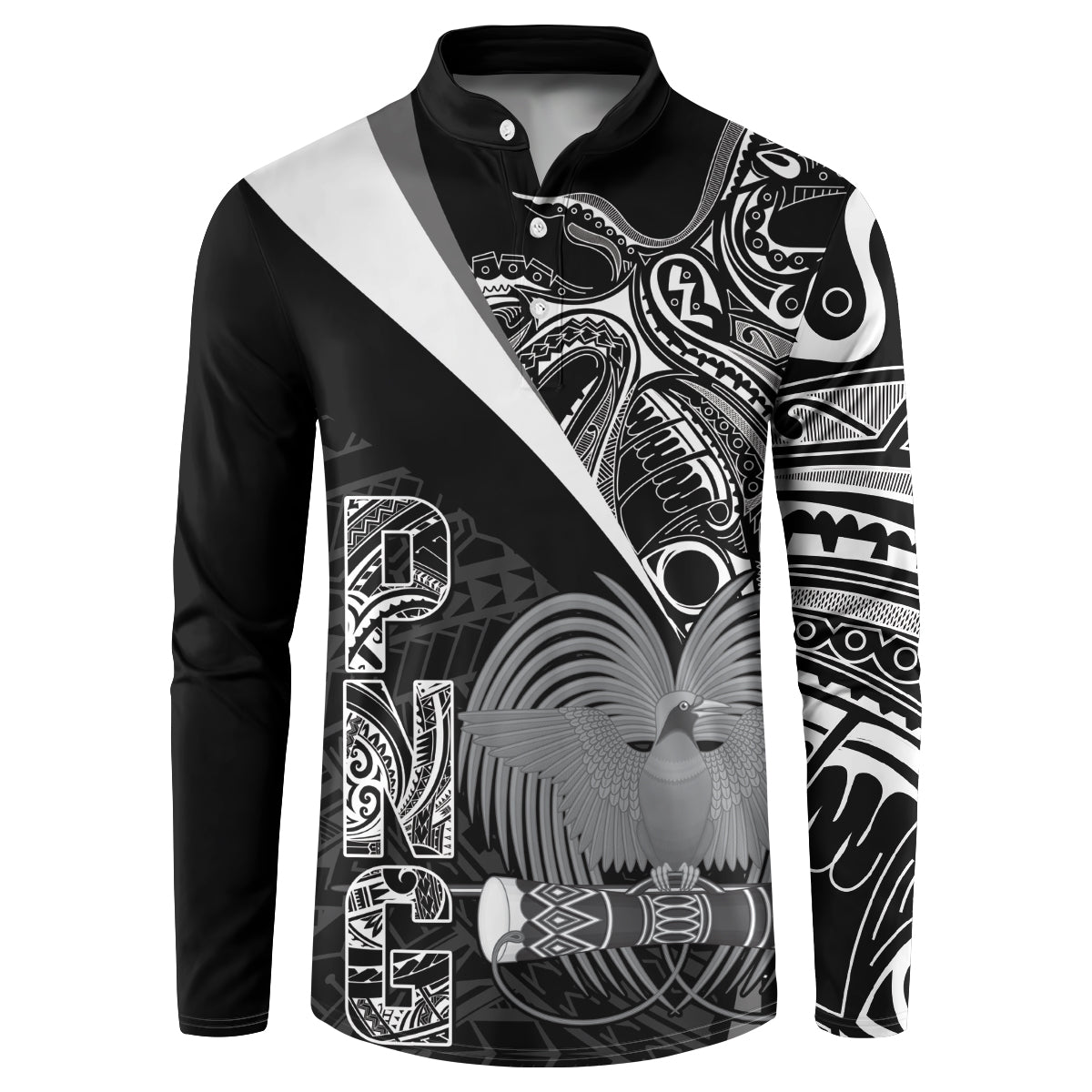 Custom Papua New Guinea Cricket Button Sweatshirt Tribal Bird of Paradise Tattoo LT9 Black - Polynesian Pride