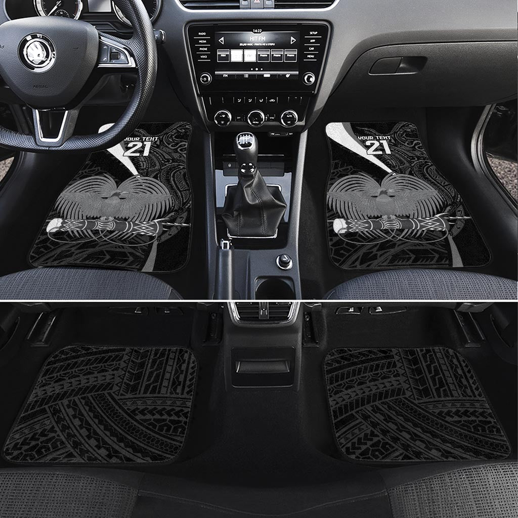 Custom Papua New Guinea Cricket Car Mats Tribal Bird of Paradise Tattoo LT9 Set 4pcs Black - Polynesian Pride